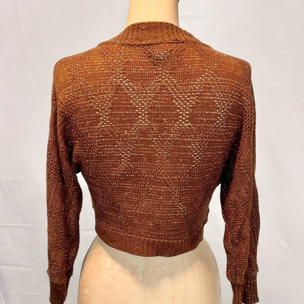 VINTAGE metallic gold bolero knit sweater cropped cardigan dolman sleeve 70s 80s - Picture 4 of 10